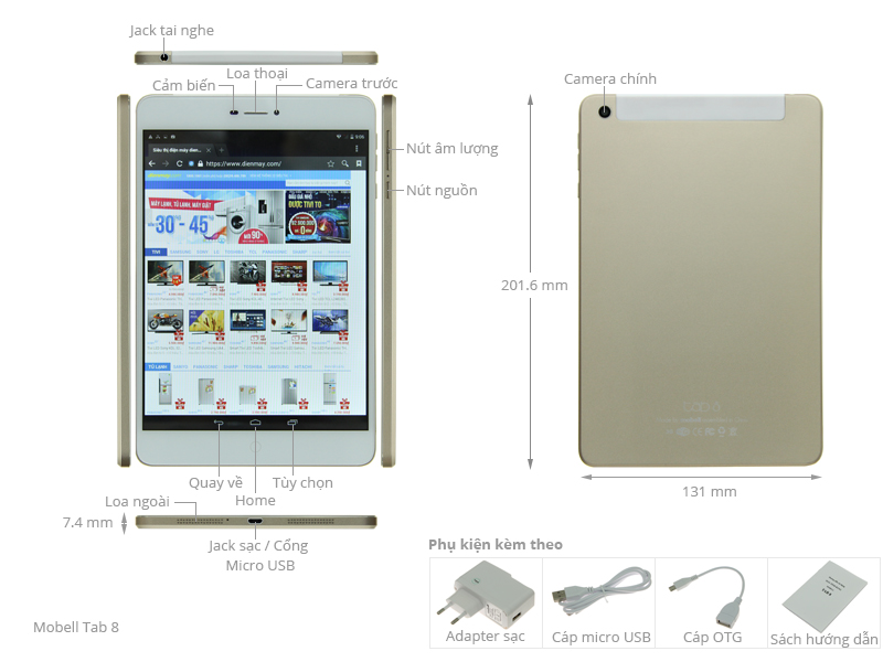 Thông số kỹ thuật Máy tính bảng Mobell Tab 8
