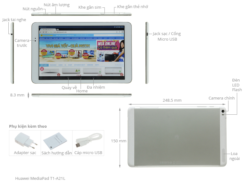 Thông số kỹ thuật Máy tính bảng Huawei MediaPad T1-A21L