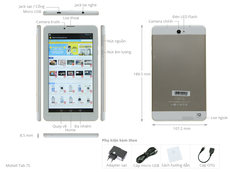 Thông số kỹ thuật Máy tính bảng MOBELL TAB 7S