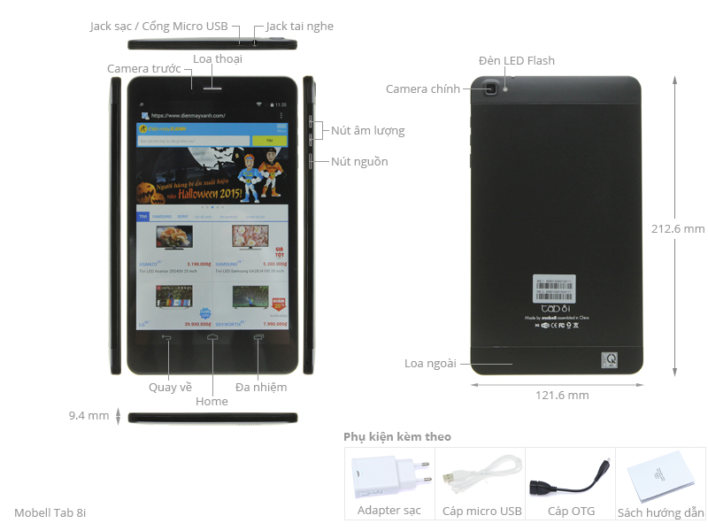 Thông số kỹ thuật Máy tính bảng Mobell Tab 8i