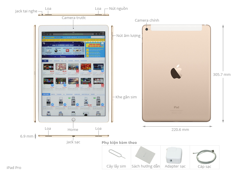 Thông số kỹ thuật Máy tính bảng iPad Pro Wifi Cellular 128GB