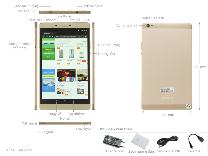 Thông số kỹ thuật Máy tính bảng Mobell Tab 8 Pro