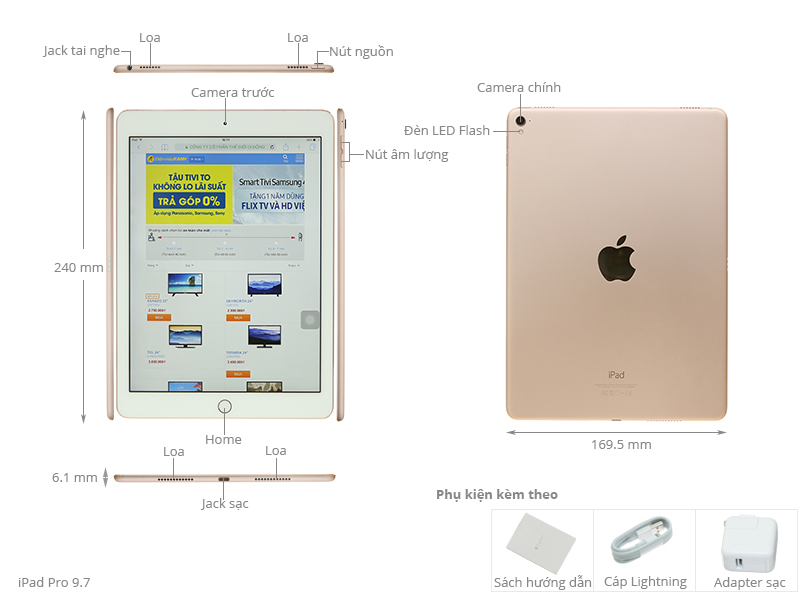 Thông số kỹ thuật Máy tính bảng iPad Pro 9.7 inch Wifi 128GB