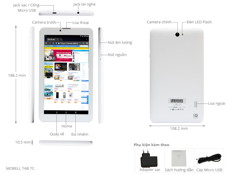 Thông số kỹ thuật Máy tính bảng MOBELL TAB 7C