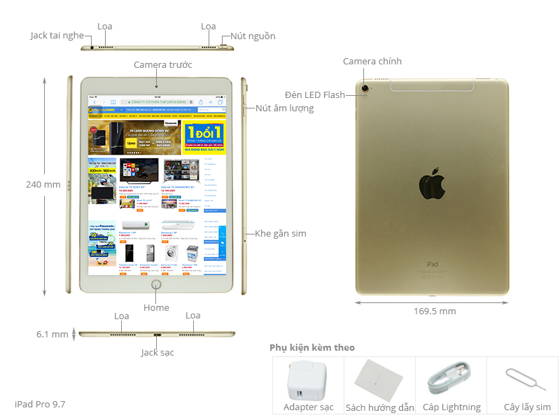 Thông số kỹ thuật Máy tính bảng iPad Pro 9.7 inch Wifi Cellular 256GB