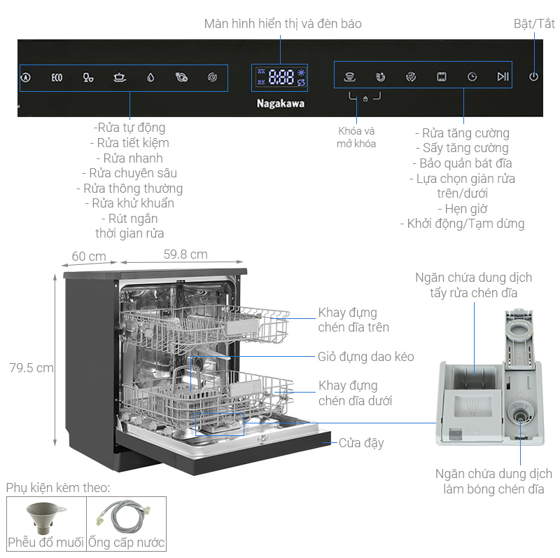 Máy rửa chén độc lập Nagakawa NK13D02M