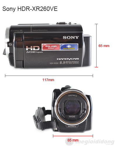 Kích thước của Sony HDR-XR260E5 Kích thước của Sony HDR-XR260E5