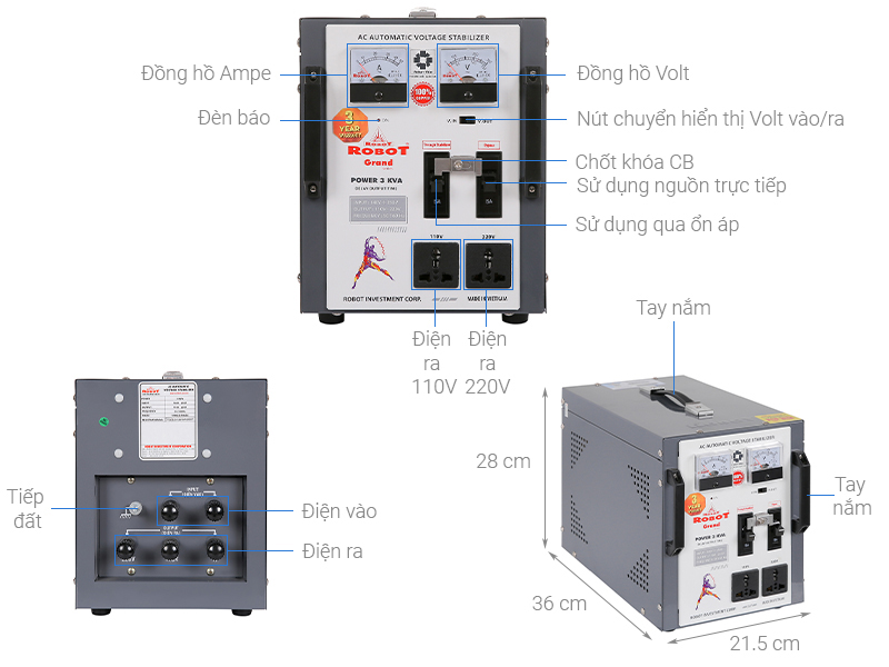 Ổn áp Robot 1 pha 3KVA 140