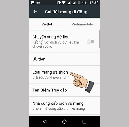 Bước 3: Chọn loại mạng ưa thích