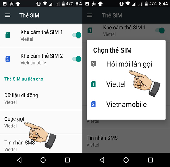 Bước 4: Chọn sim khi nhắn tin.