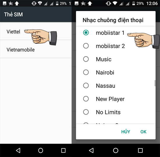 Bước 3: Chọn nhạc chuông Sim 1.