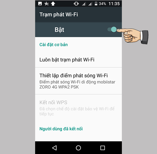 Chọn và bật Trạm phát wifi