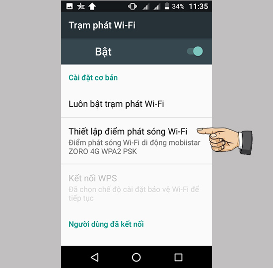 Bước 4 : Chọn Thiết lập điểm phát sóng wifi để thay đổi tên wifi và mật khẩu sau đó lưu lại.