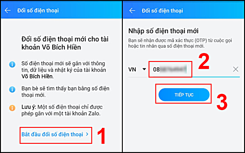 Nhập số điện thoại mới