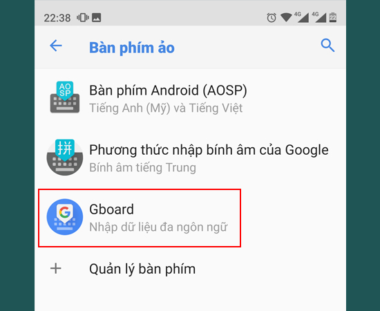 Bước 5: Tại mục Bàn phím ảo, nhấp vào Gboard.