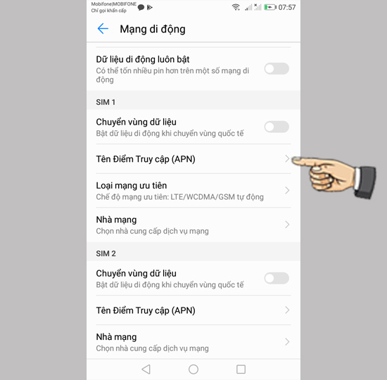 Bước 2: Vào cài đặt > Khác > Mạng di động > Tên điểm truy cập(APN).