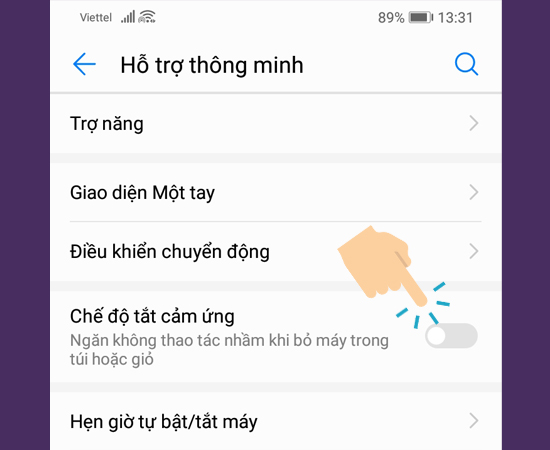 bật chế độ cảm ứng