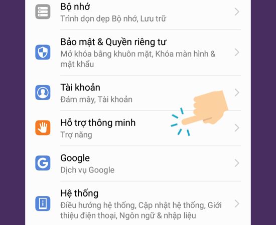 vào hỗ trợ thông minh