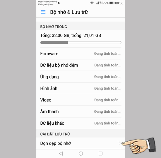 Bước 2: Chọn Dọn dẹp bộ nhớ