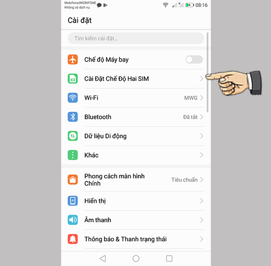 chọn Chế độ hai sim