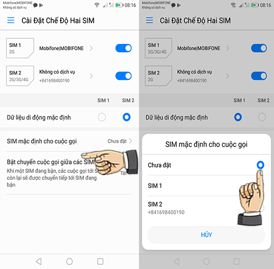 Bước 3: Chọn sim khi gọi.