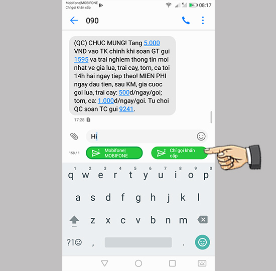 Bước 4: Chọn sim khi nhắn tin.