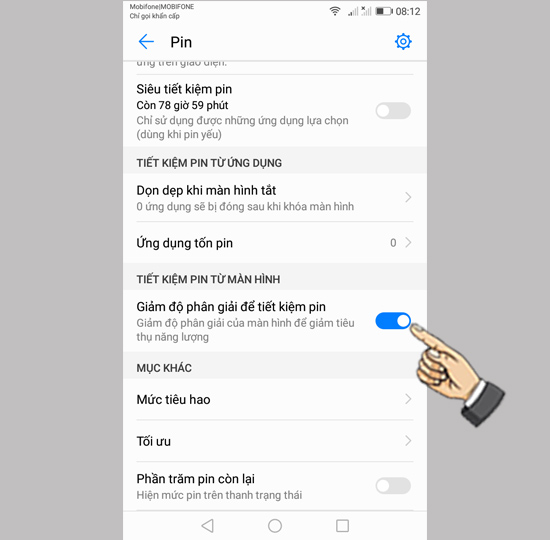 Bước 2: Bật Giảm độ phân giải để tiết kiệm pin