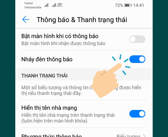 bật Nháy đèn thông báo