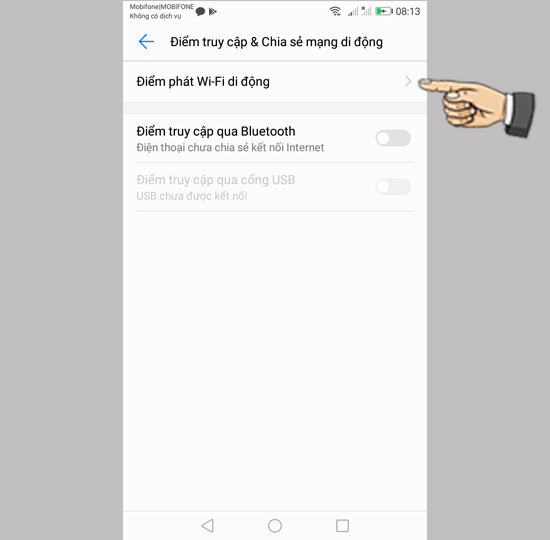 Bước 3: Chọn Điểm phát wifi di động