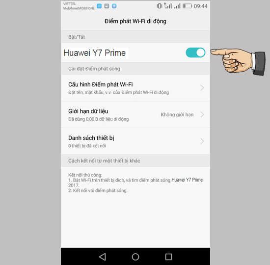 Bước 4: Bật điểm phát wifi.