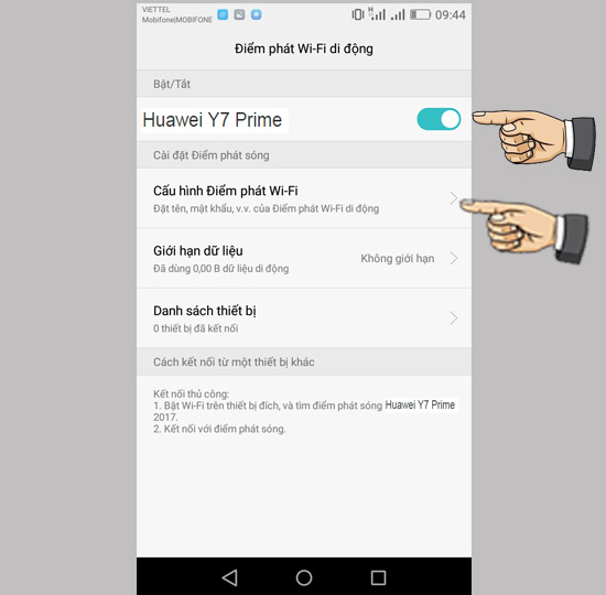 Chọn Cấu hình điểm phát wifi để thay đổi tên wifi và mật khẩu.