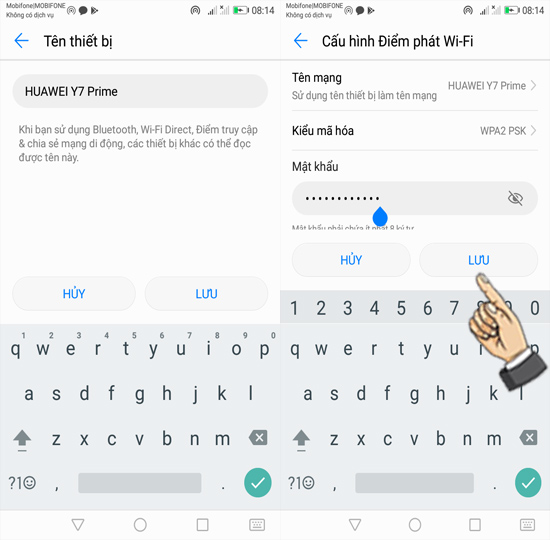 Chọn Cấu hình điểm phát wifi để thay đổi tên wifi và mật khẩu.