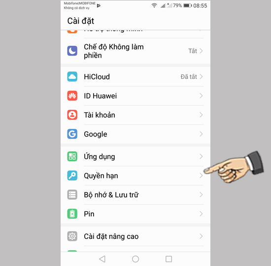 chọn Quyền hạn