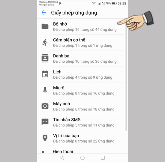 Bước 2: Chọn các ứng dụng cho phép quyền.