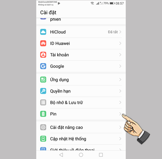 Bước 1: Vào cài đặt chọn pin.