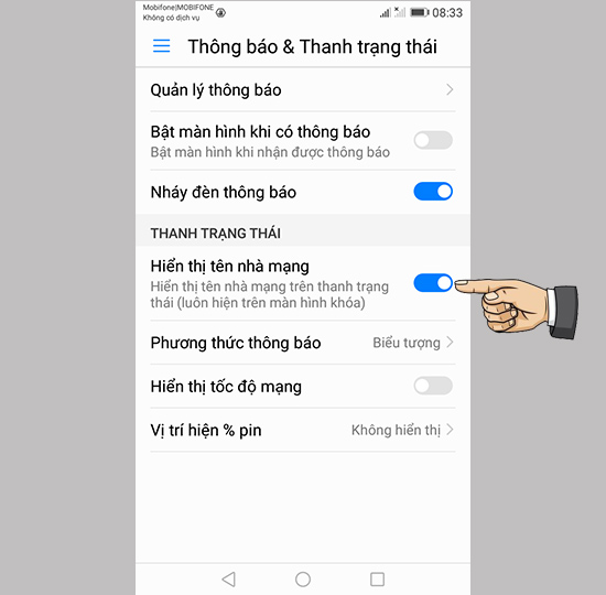 Bước 2: Bật Hiển thị tên nhà mạng