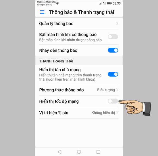 Bước 2: Bật Hiển thị tốc độ mạng