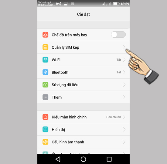 chọn Quản lí sim kép