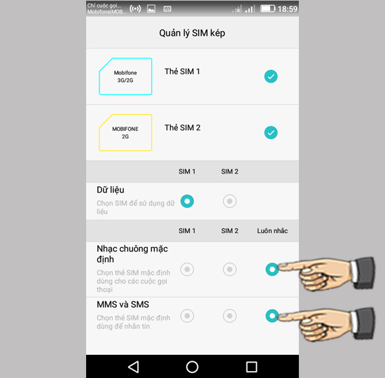 Bước 3: Chọn sim khi gọi và nhắn tin.