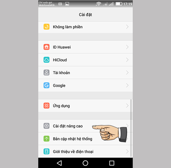 chọn Cài đặt nâng cao