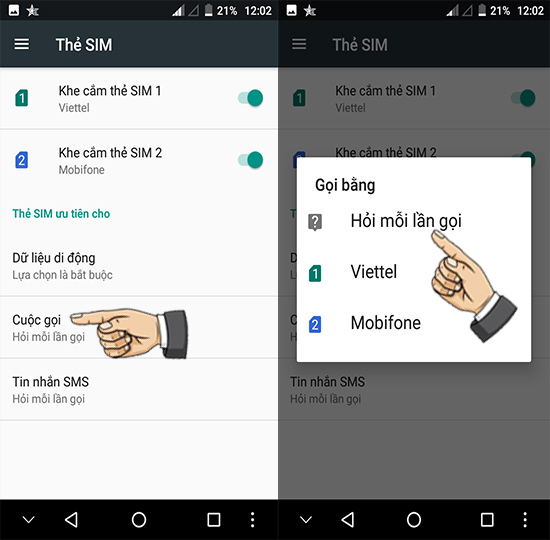 Bước 3: Chọn sim khi gọi.
