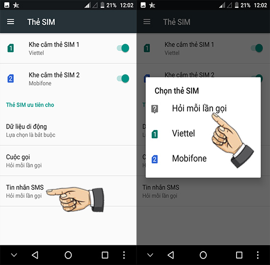 Bước 4: Chọn sim khi nhắn tin.