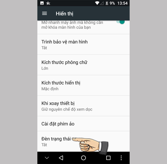 Bước 2: Chọn Đèn trạng thái