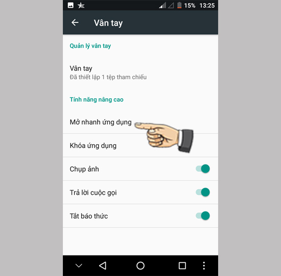 Bước 3: Chọn Mở nhanh ứng dụng