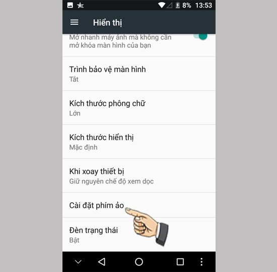 Chọn Cài đặt phím ảo