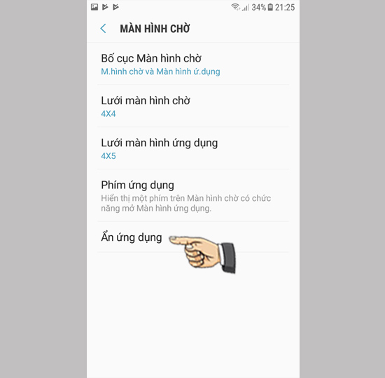 Bước 3: Chọn mục ẩn ứng dụng.