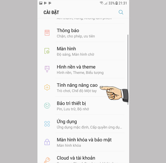 chọn Tính năng nâng cao