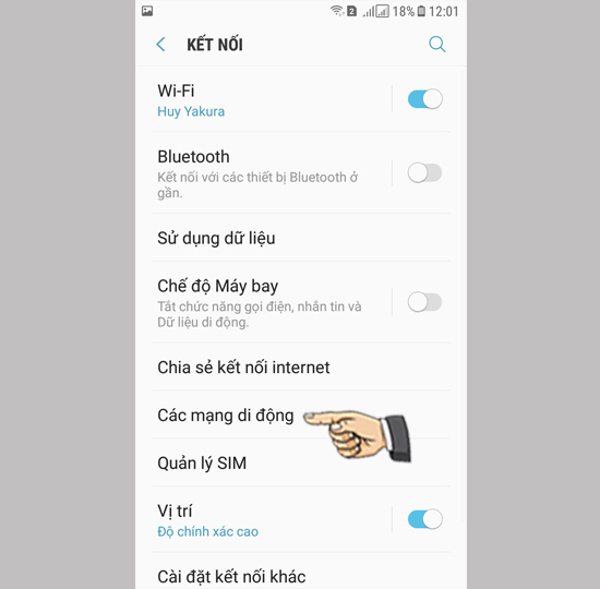 Bước 3: Chọn Các mạng di động
