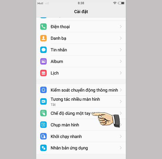 họn Chế độ dùng một tay