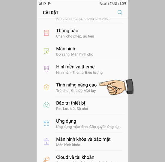 chọn Tính năng nâng cao